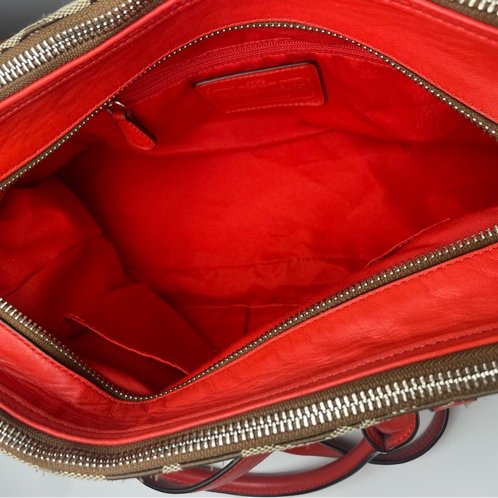 $25 LS Coach Colette Red & Khaki Signature Carryall w/COA - Picture 2 of 16